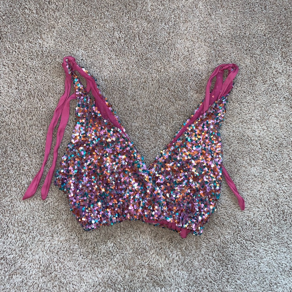 Free People Magenta Sequin Top